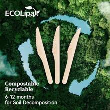 50/100/300 piezas Cuchillos de madera desechables de 16 cm (6.3"), 100 piezas Cubiertos de madera compostables, madera de abedul natural, para fiestas, camping, bodas y eventos