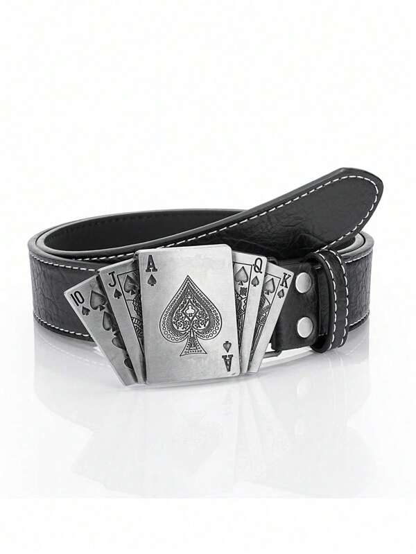 Playing Card Printed Men's Belt, Suitable For Pants