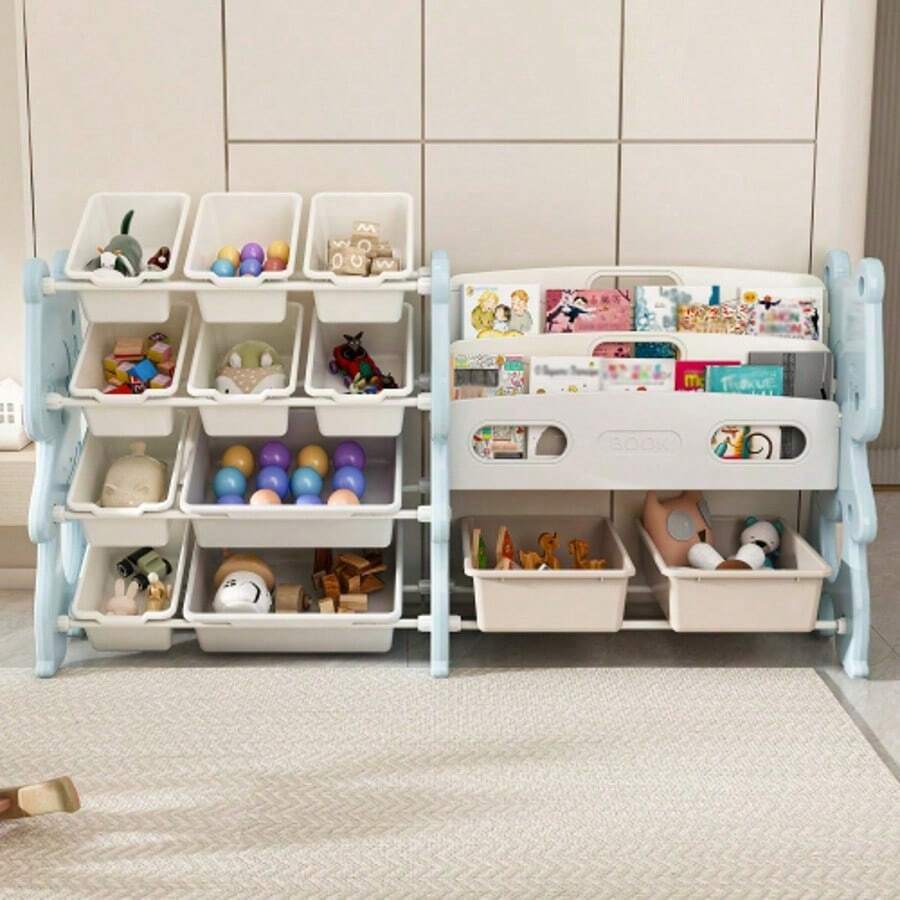 Kids Toy Storage Organizer, Toy Organizer With 2 Tier Bookshelf, Toy Storage With Shelf And 12 Toy Bins, Kids Bookshelf And Toy Storage For Playroom, Bedroom, Kids Room, Classroom - White - View 1