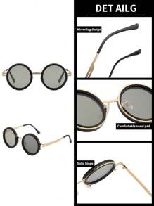 Classic Retro Round Frame Fashion Glasses With Black Tinted Lenses, Self-Adjustable, Niche Design With Premium Feel For Summer Beach Vacation,Outdoor,Travel