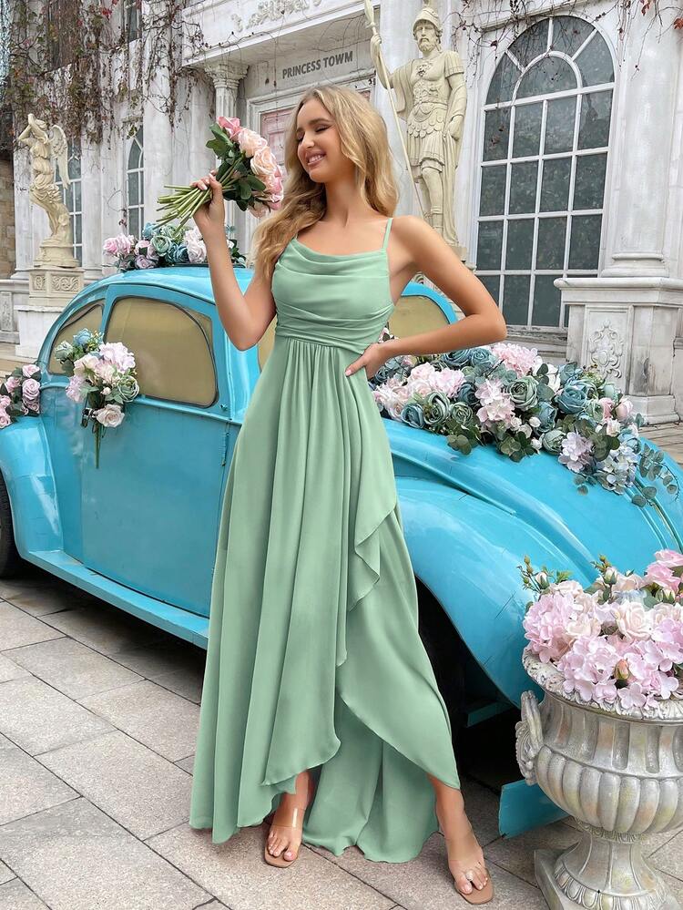 short sleeve dresses for wedding guests Ever-Pretty Flutter Ruched Waist High-Low Chiffon Evening Dress Occasion Dress Hollow to hem 147cm). Navy Gingham Gili Maxi SS2602 Color:Ivory/Aqua