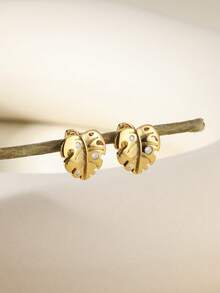 1PC Stainless Steel Palm Tree Leaf Earrings For Women Gold Plated Inlaid Zirconia Hoop Earrings Wedding Plant Jewelry Gift - 1 - View 1