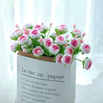 1/3/6朵手工钩编多头雏菊/玫瑰。手工钩编纱线花，仿真花，适合用作新娘捧花，或装饰餐厅、客厅、卧室和派对。创意礼物，适合情人节、母亲节、新年、乔迁、婚礼、生日和其他庆祝活动。