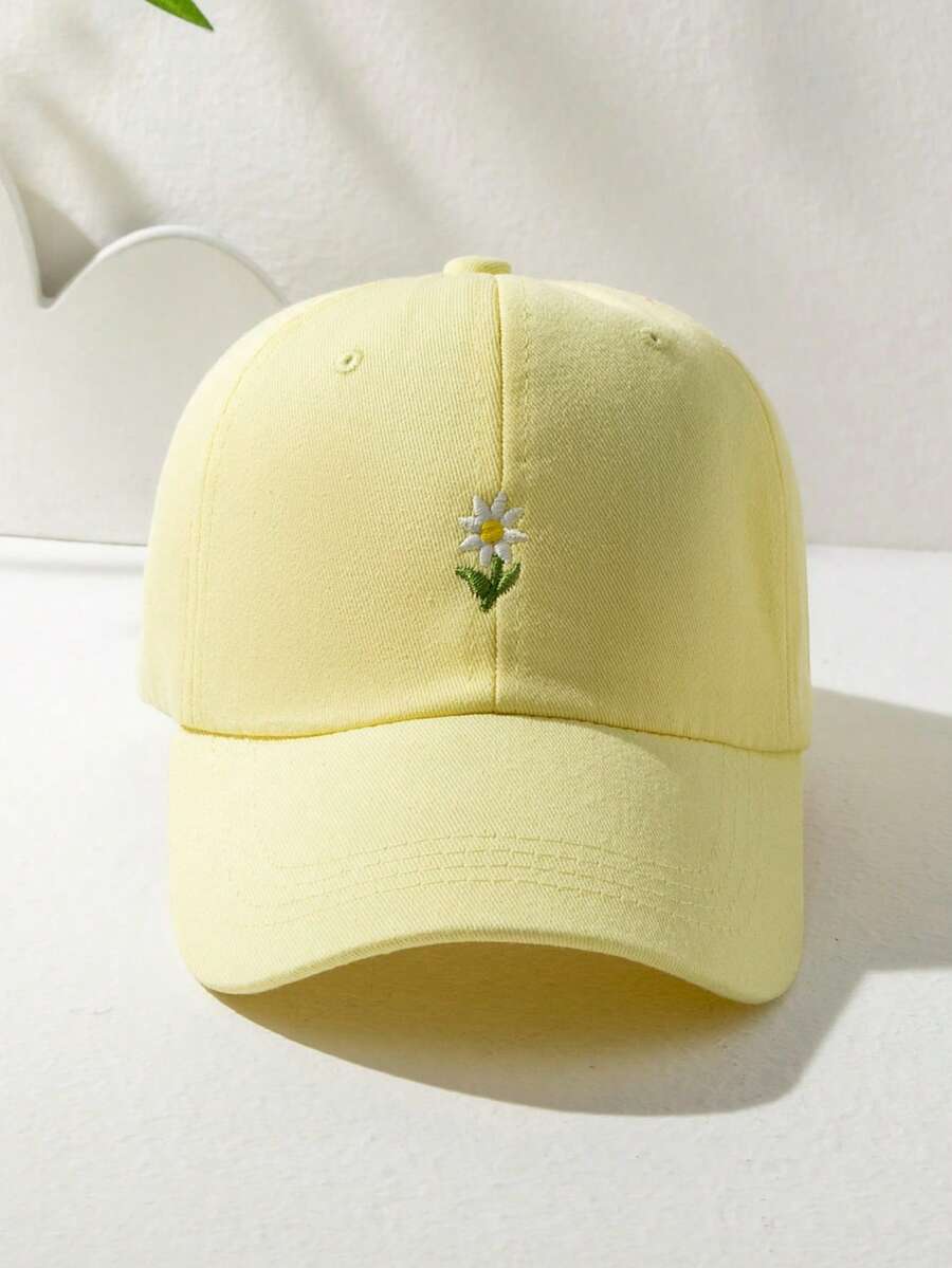 1pc Unisex Y2K Style Embroidered Daisy Flower Baseball Cap, Casual Outdoor Commuting Simple Y2K Design Sun Hat For Young People - Light Yellow - View 1