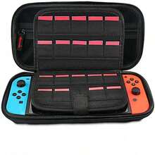 Switch 便携包兼容 Switch/Switch OLED，带 20 个游戏卡带保护性硬壳旅行便携包，适用于游戏机和配件游戏盒、灯开关盖、黑色开关、开关记忆、便携包、Swich、Switch 盒、Switch、Switch 盖 - 黑色 - 查看 3