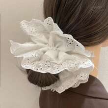 1pc White Elegant Lace Hollow Flower Scrunchie, Multilayered Stretchy Hair Accessory, Minimalist & Versatile For Daily Use Scrunchies Hair Ties Scrunchy Hair Ties