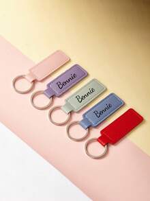 1pc Custom Keychain PU Leather Keychain Fashionable And Simple Square Leather Buckle Can Print Logo Leather Pendant Men's And Women's Keychains