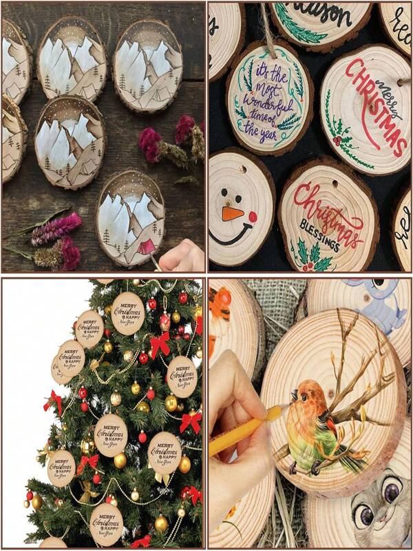 Conjunto de 15 fatias de madeira natural inacabadas com casca, 8,9-10,2 cm (3,5-4 polegadas), kits de artesanato em madeira, enfeites rústicos redondos, decoração de Natal/casamento, artesanato faça você mesmo