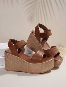 Women's 2025 Spring/Summer New Wedge Thick Bottom Beach Vacation Strap Woven Design High Heel Sandals, Dress Style Fashion Slide Sandals