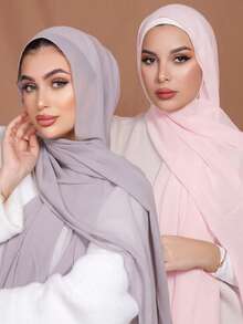 1pc Chiffon Hijab Scarf - Light Grey - View 2