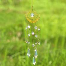 1pc Golden Flame Moon Crystal Pendant Sunlight Catcher Outdoor Garden AB Color Hanging Decoration Ornament,Halloween,Spooky,Autumn,Holiday,Festival,Home Decor ,Room Decor,Wall Decor Gifts Birthday Graduation
