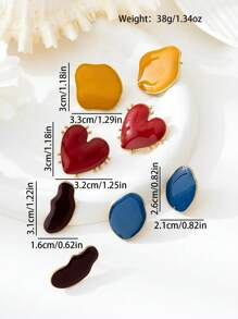 1 Pair Enamel Drip-Glaze Heart & Geometric Design Women Earrings, Minimalist Elegant Fashion Style, Suitable For Mother's Day Gift And Daily Wear