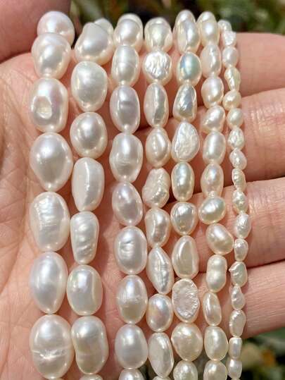 1pc Natural Baroque Freshwater Pearl Bead 4-11mm With Through Hole, White Color, Semi-Finished DIY Jewelry Accessory