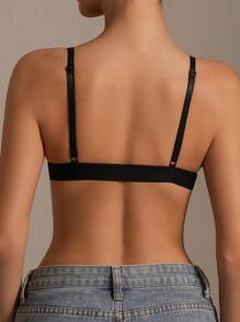 3pcs/Set Women Solid Color Lace Trim Front Closure Comfy Lingerie