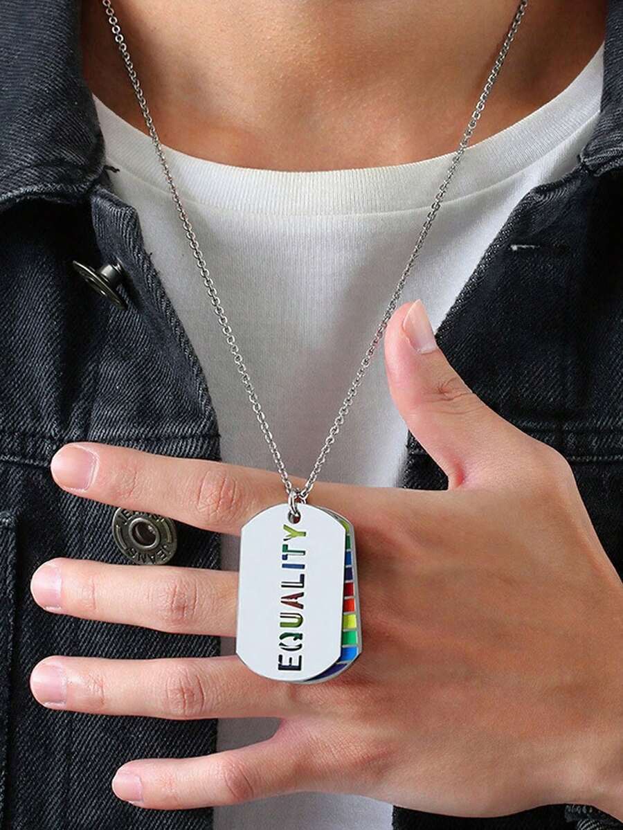 MONALLY 骄傲月嘻哈风格彩虹 LGBTQ+ 平等字母吊坠项链，不锈钢夏季饰品礼物 - 彩色 - 查看 1
