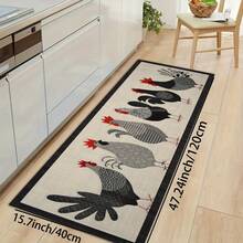 Tapete de Cozinha Antiderrapante com Estampa de Família de Galo e Galinha em Veludo Aveludado - Durável Poliéster, Lavável em Máquina, Tapete Retangular para Sala de Estar, Área de Jantar e Entrada, Adequado para Carpete de Piso de Cozinha