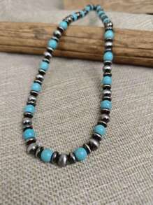 1 pezzo Collana con pendente a forma di croce intarsiato in turchese, ispirato allo stile , unisex