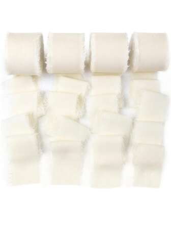 1/2/3Rolls Handmade Chiffon Silk Ribbon Fringe 1.5" X 16.4ft Frayed Edges Ribbons For Wedding Invitations Bridal Bouquets Gifts Wrapping Crafts Holiday Decorations Red ,Valentine's Day Party Supplies