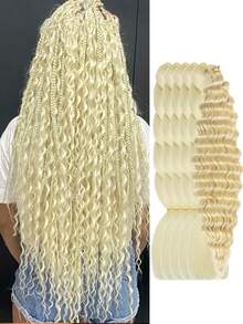 5+1Combination Packaging 1pc 22inch Natural Long Deep Wave Hair Curly Synthetic Hair Extension And 24 Inch Pack Of 5 High Temperature Synthetic Hair Braided Hair Extensions Woven Hair Extensions Professional Synthetic Fiber Crochet Black Brown Rusty Brown Blonde Multicolour Braids For Women Cosplay Braided Wear Soft Yaki Texture - Multicolor - View 9