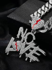 1pc  Necklace Rhinestone-Encrusted Broken-Letter Broken Heart Panel Pendant Necklace Feel STYLE Men Link Chain Miami Necklace 18k Gold Silver Rhinestone Cut Stainless Steel Chain For Men13mm Iced Out Hip Hop Jewelry - Silver - View 12