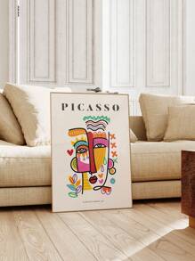 1PC Picasso Exhibition Wall Art Print, Neutral Beige Abstract Vintage Minimalist Gift Idea, Famous Artist Print,Gallery Wall Home Decor, Fashionable Wall Decor For Living Room, Bedroom, Dorm, Apartment, Dining Room, Kitchen And Other Modern Home Decor, Unframed