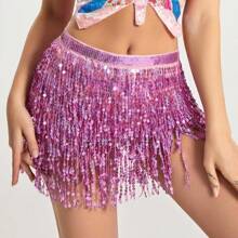Outfits Belly Dance Glitter Sequins Tassel Skirts, Fashionable Dancing Waist Belt Skirts For Bellydance