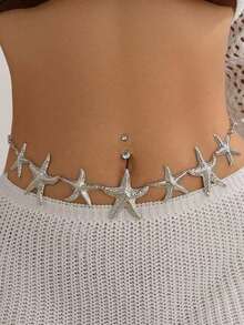 1pc Women Starfish Design Waist Chain, Sexy Bohemian Beach Bikini Body Jewelry