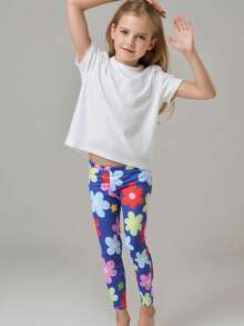 1pc Girls Unicorn & Dinosaur Print Nine-Minute Tight Leggings, Spring/Summer - Multicolor - View 5