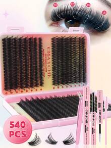DIY睫毛嫁接套装，单根假睫毛簇，9-16mm混合装，30P/40P/50P/60P，含睫毛胶和镊子，适合初学者，精美礼盒套装，可重复使用，在家DIY，可重复使用 - 彩色 - 查看 13