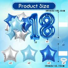 优雅的蓝色和粉色生日气球套装 - 40 英寸海军蓝和粉色数字聚酯薄膜气球，带银色星星装饰，适合男士和女士派对 - 多用途庆祝装饰，适合所有季节，生日派对、毕业典礼、周年纪念、拍照的生日气球 - 藍色 - 查看 12