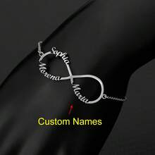 Customized Double Heart & Infinity Symbol Bracelet, Stainless Steel Personalized Wristband, Birthday Gift, Black/Silver/Gold, Fashion, Colorful, Retro, Minimalist, Unisex, Casual, Cute, Customizable, Unique, Ideal Gift For Him/Her, Boyfriend/Girlfriend, Parents, Family, Friends, Suitable For Anniversary, Birthday, Graduation, Prom, Party,Jewellery For Ladies - Multicolor - View 12