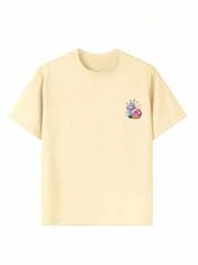 Schattig T-shirt met ronde hals en drank- en donutprint voor tienermeisjes, zomertopje