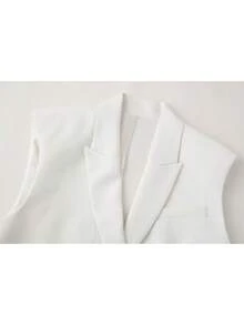 SHIBASHAN Summer Crop Lapel Blazer Top For Women Business Elegant Sleeveless Single Button Suit Jacket Waistcoat Casual White - White - View 8