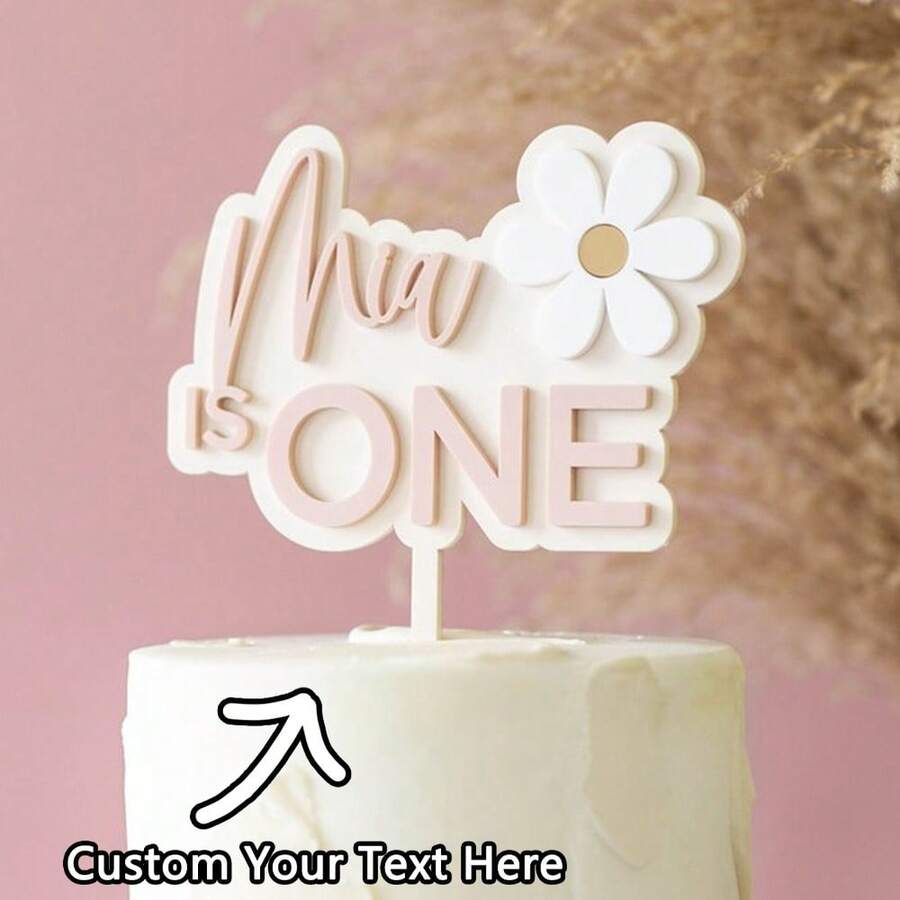 Decoración de tarta de acrílico 3D en forma de margarita | Decoración de fiesta de cumpleaños con tema de margaritas, diseño de doble capa, nombre personalizable, estilo vintage bohemio, adecuado para el 1er cumpleaños, tema floral, esencial para bodas - Multicolor - Ver 1