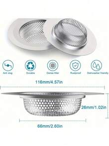 2Packs Stainless Steel Kitchen Sink Strainer - Large 4.5 Inch Diameter, Anti-Clogging Micro Perforated, Wide Rim Drainer