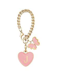 1pc 26pcs Letter Heart Butterfly Metal Bag Charm, Personalized Heart Butterfly Shape Lucky Letter Pendant With Lobster Clasp, Suitable For Decorating Handbag, Wallet, Backpack, Cup, Perfect Gift For Girlfriend, Wife, Girl, Woman, Mother, Sister, Daughter, Friend, Teacher, Classmate On Birthday And Special Occasions - Pink - View 27