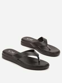 Lässige Flip-Flops mit niedrigem Keilabsatz für den täglichen Gebrauch - Schwarz - Übersicht 3
