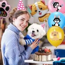 17pcs Pet Dog Theme Foil Balloon Set, Includes Husky, Corgi, Paw Print Foil Balloons And 12in Dog Latex Balloons, Suitable For Birthday Parties, Theme Parties, Pet Parties, Family Gatherings, Outdoor Events