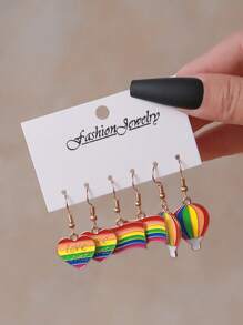 6pcs/Set Pride Month Earrings, Fashionable LGBT Rainbow Heart Shaped Earrings Set, Suitable For Men And Women, Great Gift For Friends And Girlfriends, Holiday Present