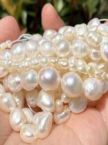 1pc Natural Baroque Freshwater Pearl Bead 4-11mm With Through Hole, White Color, Semi-Finished DIY Jewelry Accessory