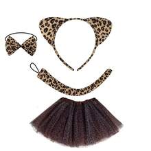 4件套时尚化妆舞会动物发带发卡道具批发豹纹发带豹纹猫耳朵发孔套装适合派对穿着化妆舞会穿着节日礼物生日礼物豹纹耳朵三件套+豹纹脸贴豹纹耳朵三件套+咖啡星纱裙舞会万圣节 - 彩色 - 查看 19