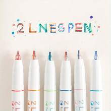 6pcs/Set 6 Colors Double-Tip Marker Pens, Dream Journal Dedicated Dual-Color Outline Drawing Graphic Pens - Multicolor - View 1