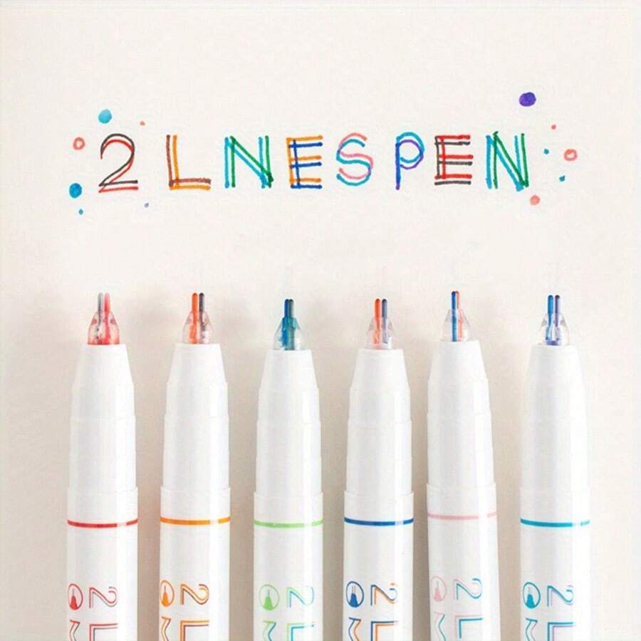 6pcs/Set 6 Colors Double-Tip Marker Pens, Dream Journal Dedicated Dual-Color Outline Drawing Graphic Pens - Multicolor - View 1