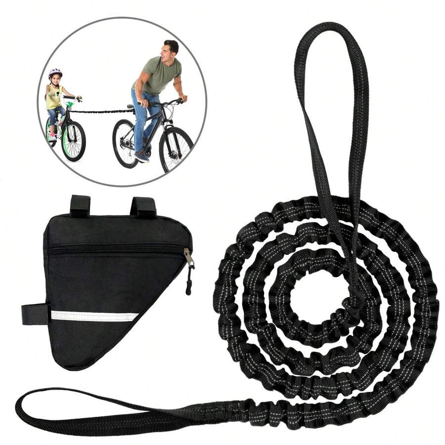 Tow Rope For Bicycle 2.5m-4.5m Elastic Bicycle Tow Strap Bungee Tow Rope Strong Toughness With Triangular Storage Bag - Black - View 1