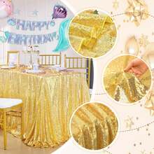 eluckya Sparkling Sequined Tablecloth, Luxurious Rectangular/Round Tablecloth, Restaurant Table Runner, Suitable For Weddings, Parties, Table Decorations, Birthday Decorations, Home Décor, Living Room, Room Decorations, Bride Gifts, Kitchen Essentials, Breakfast, Valentine's Day Decorations, Lunar New Year Decorations, Baby Showers, Picnics, Gender Reveal, Graduation (Multiple Sizes And Colors) - Gold - View 4