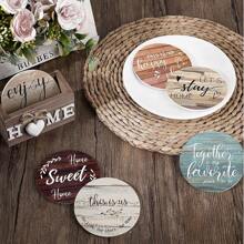 1 Set Of 6 Vintage Style Wooden Coasters For Table, Dining Room