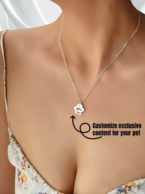 Collana commemorativa per animali domestici con impronta della zampa personalizzata - gioiello in acciaio inossidabile con incisione nome personalizzata, 4 misure di catena regolabili, regalo di omaggio per amanti di cani e gatti (ricordo per proprietari di animali domestici)
