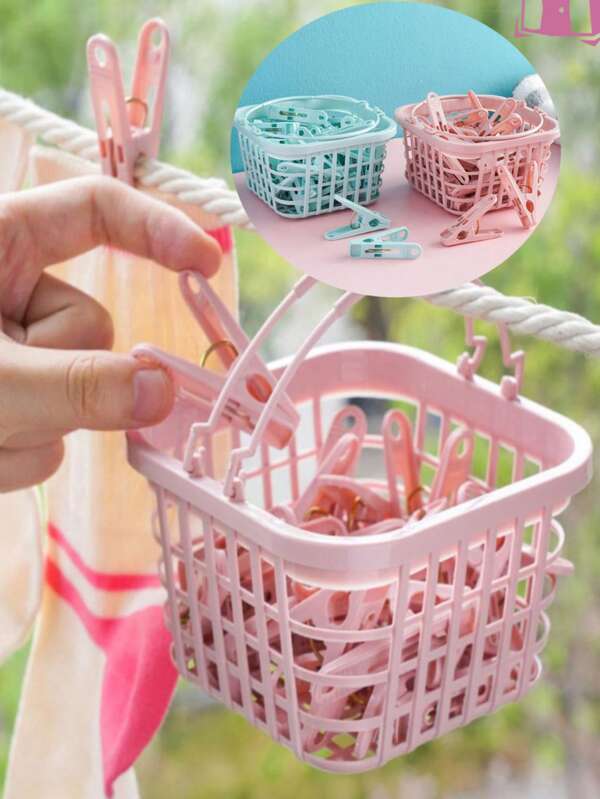 30 piezas de pinzas para ropa con cestas de almacenamiento (por favor, compruebe el tamaño antes de comprar, el color de las pinzas es aleatorio), impermeables, con fuerza de sujeción fuerte, extremadamente duraderas, adecuadas para secar diferentes prendas, decorar fotos, pegatinas de estrellas, etc., Halloween y Navidad, regalo de Todos los Santos y Navidad