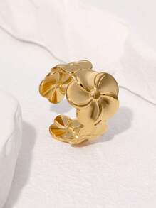 1 pieza Anillo de acero inoxidable con forma de flor abierta, simple y minimalista, versátil para uso diario, fiestas y citas de mujeres