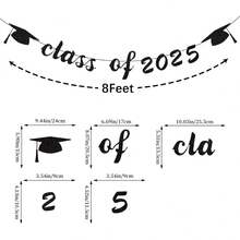 2025年毕业横幅，黑色2025年毕业帽庆祝装饰，适用于学校、家庭、汽车毕业派对用品 - 黑色 - 查看 2